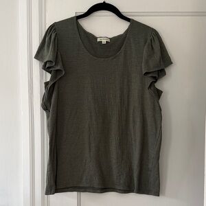 Max Studio Olive Green Ruffle Sleeve Tee